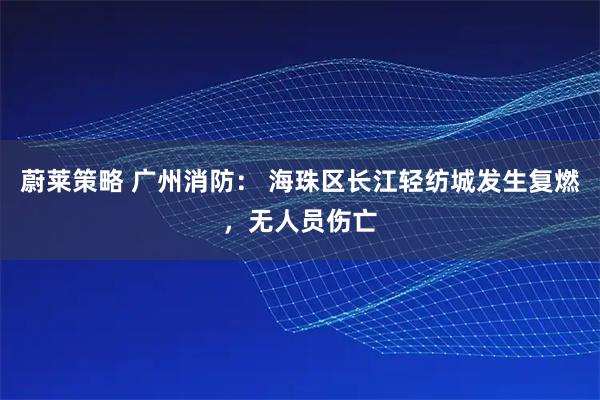 蔚莱策略 广州消防： 海珠区长江轻纺城发生复燃，无人员伤亡